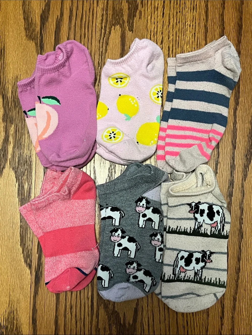6 pack- Mixed Pattern Ankle Socks - Pink, Gray & Cream Pack